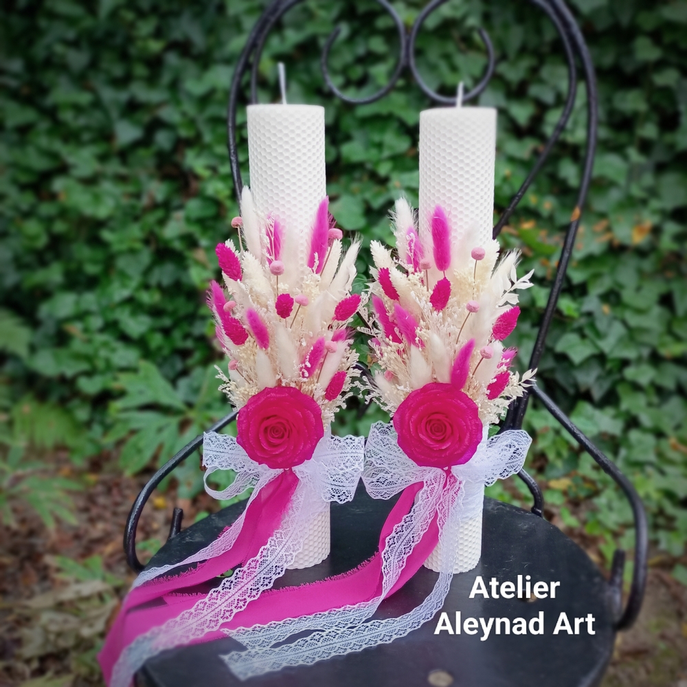 Set lumanari fagure de ceara "Fuchsia roses"