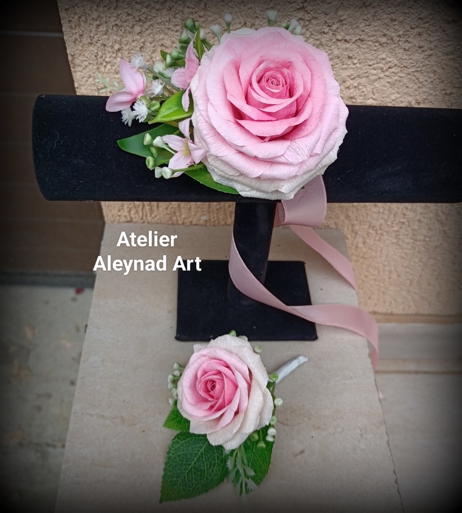 Set nasi cocarda si corsaj "Pink roses"