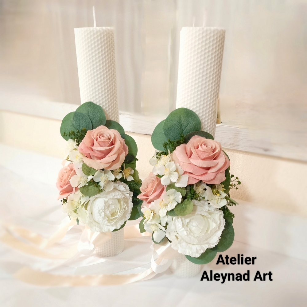 Set lumanari fagure de ceara "Peach roses"